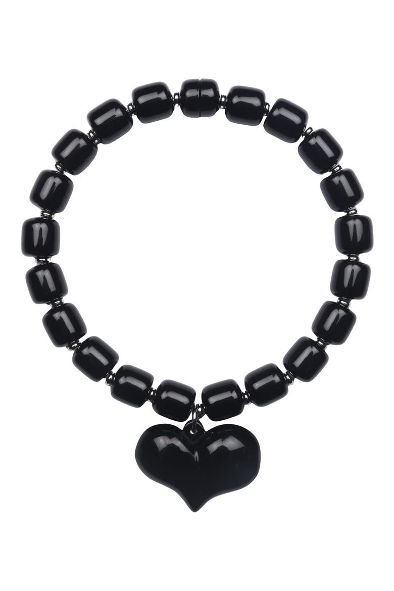 Amore Beaded Heart Pendant Necklace, Alternate, color, BLACK