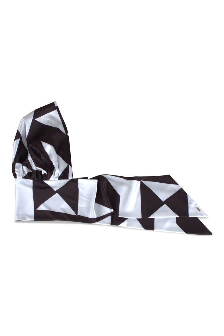 Babs Geometric Satin Head Scarf, Alternate, color, BLACK/ WHITE