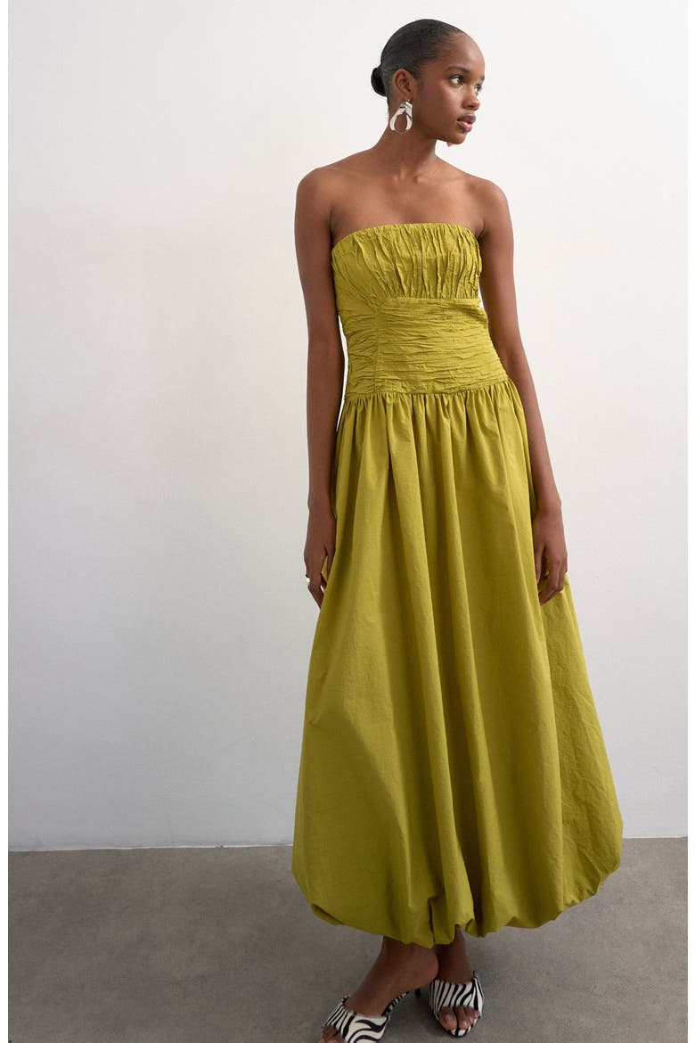 Premium Strapless Bubble Hem Dress, Alternate, color, MGREEN