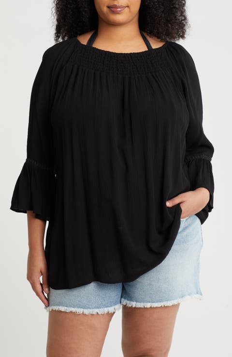 Smocked Bell Sleeve Blouse (Plus Size)