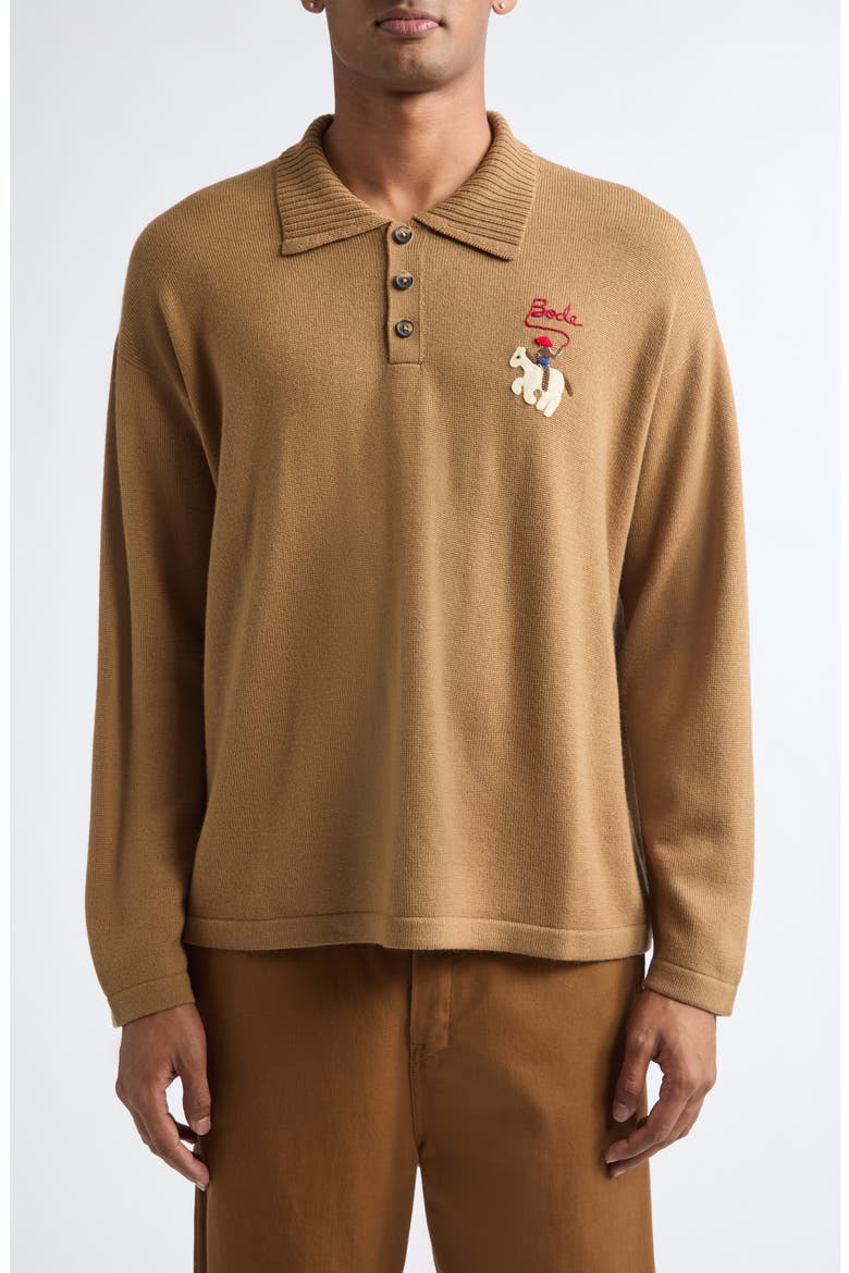 Cowboy Appliqué Merino Wool Polo Sweater, Main, color, TAN