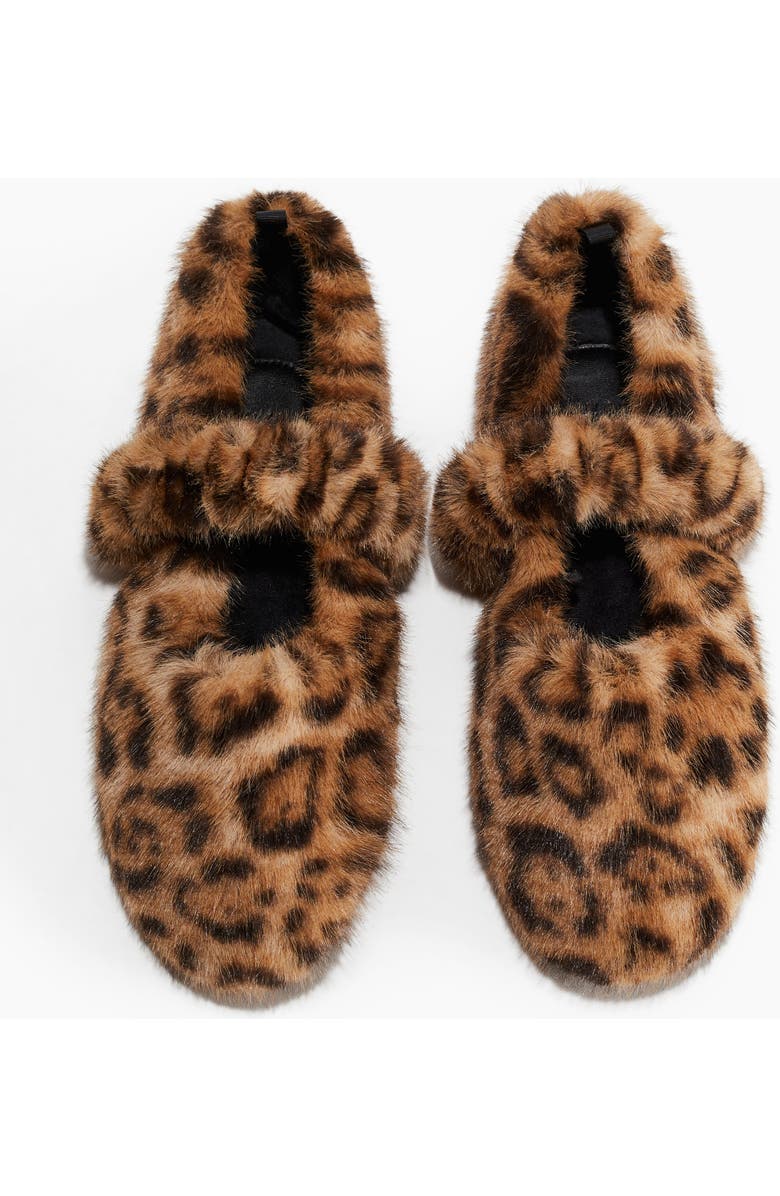 H&M Fluffy Slippers, Main, color, Beige/Leopard Print