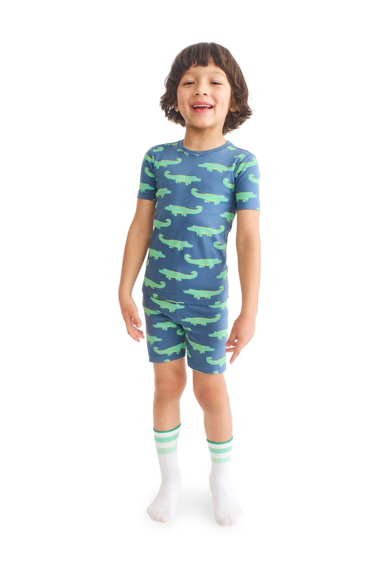 Kids Organic Pj Short In Seasonal Prints, Alternate, color, Moonlight Alligators