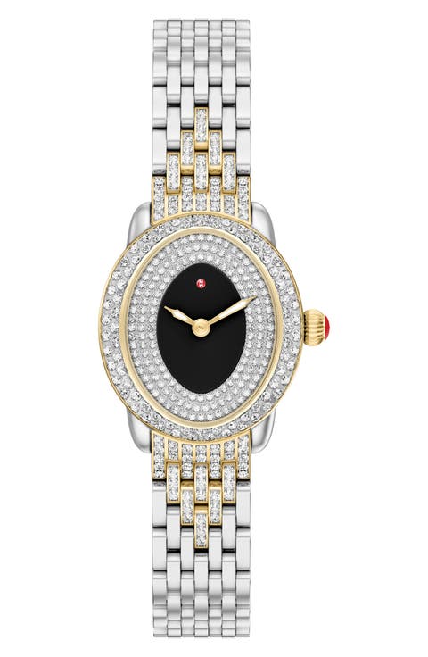 Serein Oval Noir Gloss Diamond Swiss Movement Bracelet Watch