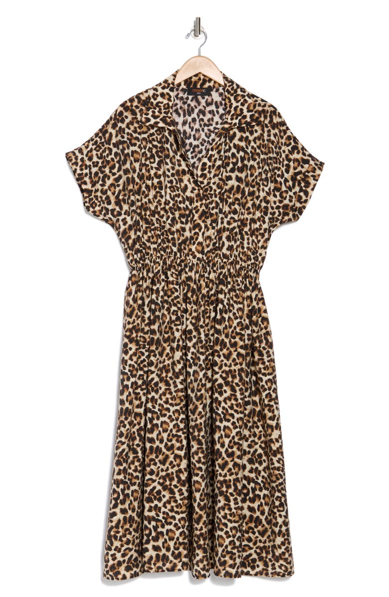 Renee C Leopard Print Short Sleeve Midi Dress, Alternate, color, Chocolate