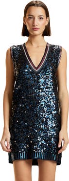 Cynthia Rowley Sequin V-Neck Mini Knit Dress