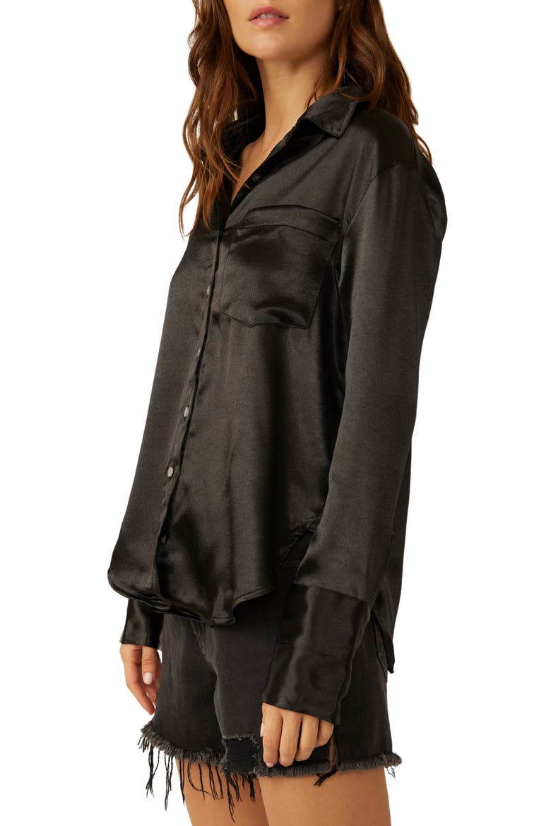 Shooting For the Moon Satin Shirt, Alternate, color, BLACK
