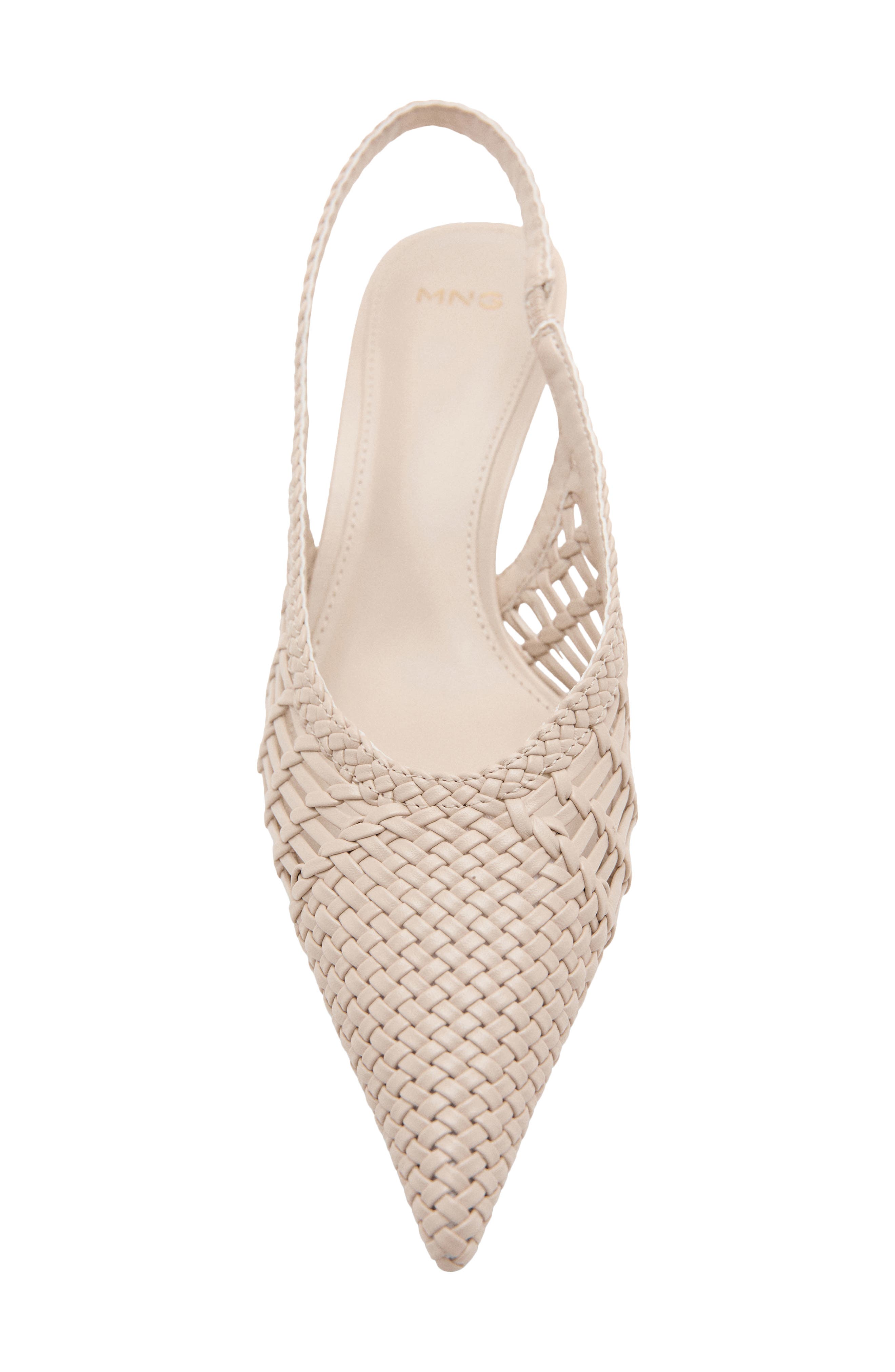 MANGO Woven Pointed Toe Slingback Kitten Heel Pump, Alternate, color, Ecru