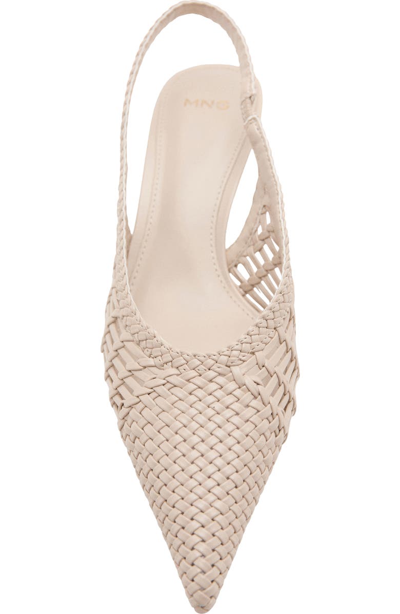 MANGO Woven Pointed Toe Slingback Kitten Heel Pump, Alternate, color, Ecru