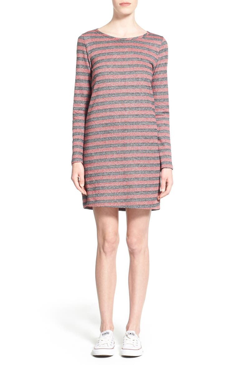 Stripe Long Sleeve Shift Dress, Main, color, BURGUNDY