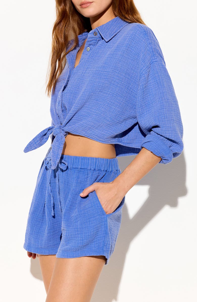 Spiritual Gangster Inner Gaze Willow Crop Cotton Gauze Button-Up Shirt, Alternate, color, Ultra Marine