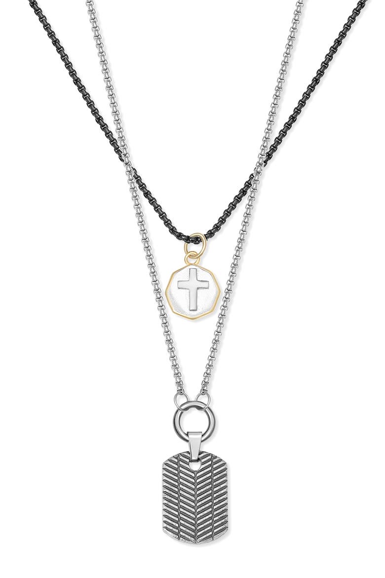 Men's Chevron Dog Tag Pendant Necklace, Main, color, SILVER
