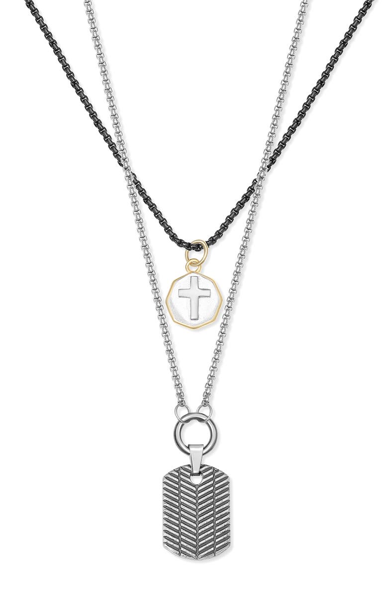 Brook and York Men's Chevron Dog Tag Pendant Necklace, Main, color, Silver