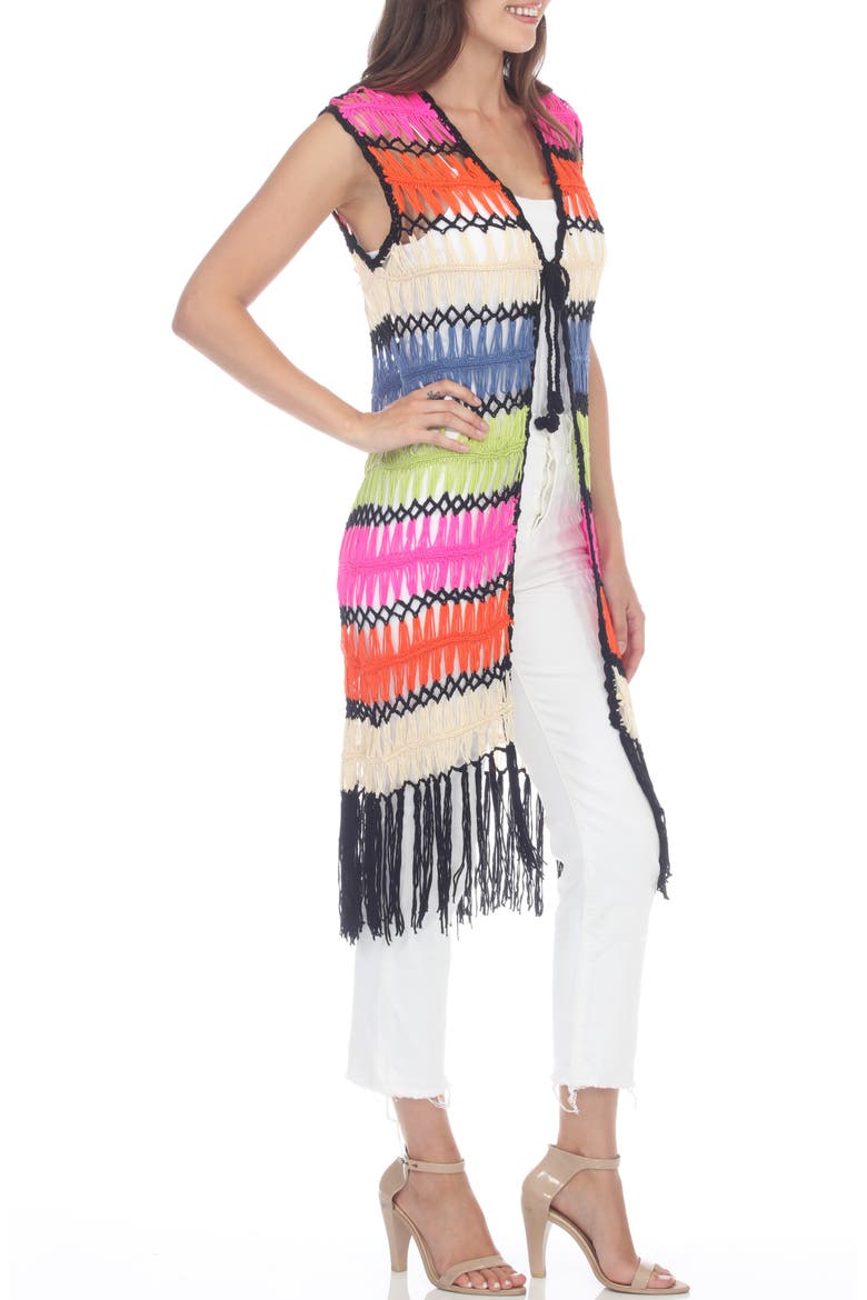 Colorful Fringe Open Stitch Vest, Alternate, color, MULTI