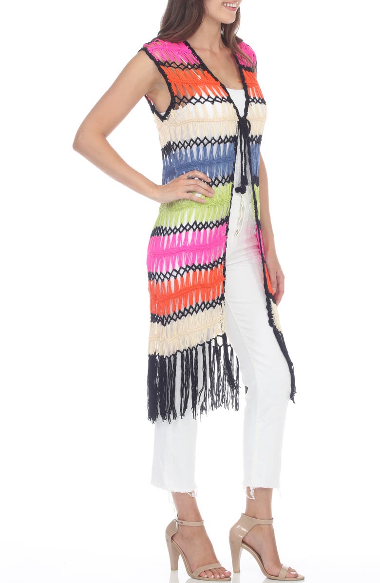 RAIN AND ROSE Colorful Fringe Open Stitch Vest, Alternate, color, Multi