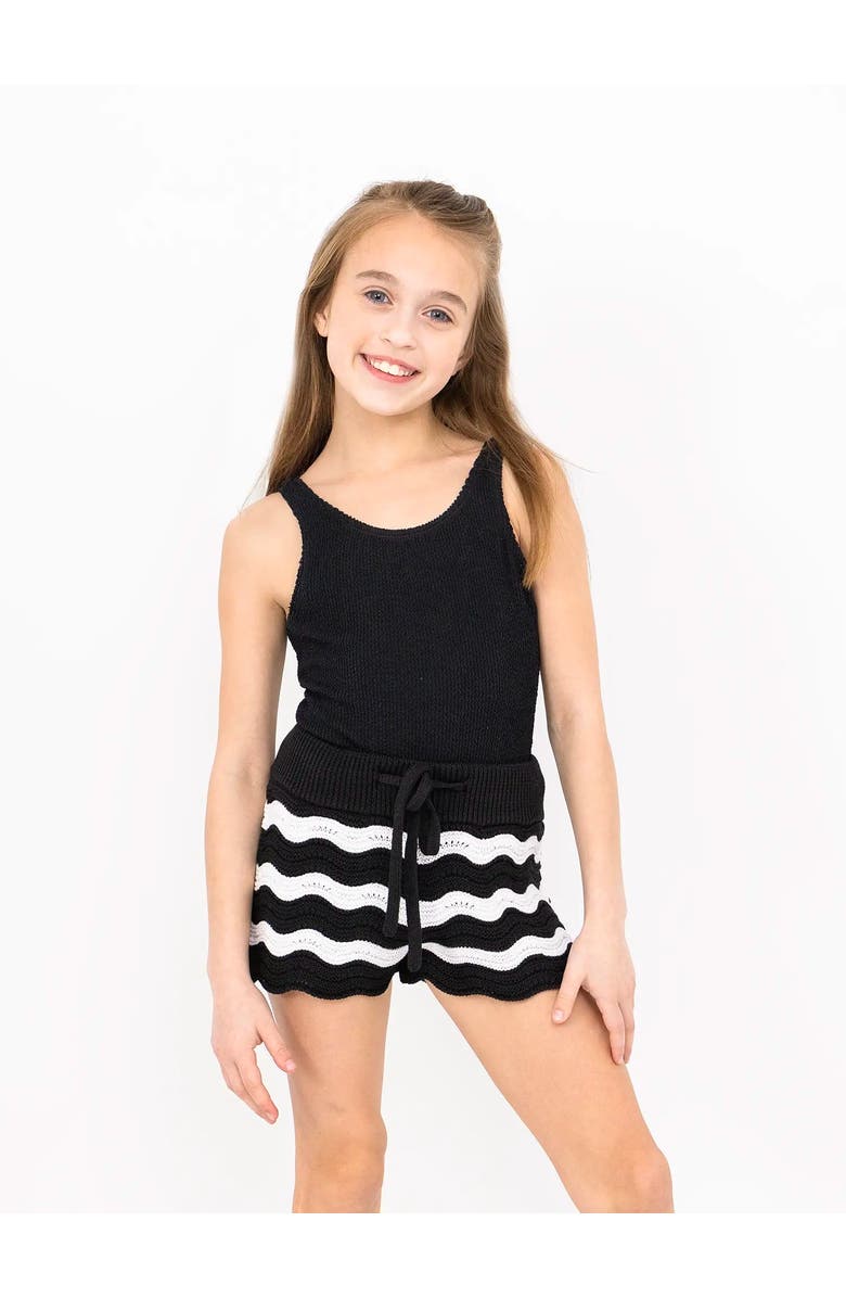 Limeapple Crochet Knit Shorts, Main, color, Black And White