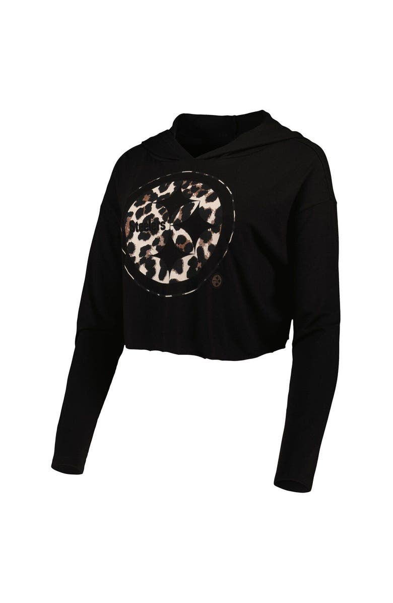 Majestic Threads Women's Majestic Threads T.J. Watt Black Pittsburgh Steelers Leopard Player Name & Number Long Sleeve Cropped Hoodie, Alternate, color, Black