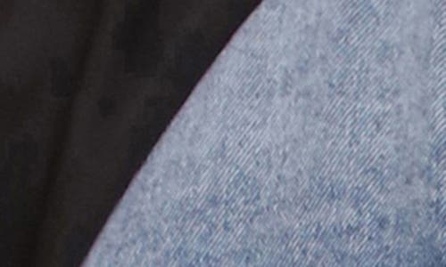 Avec Les Filles Mixed Media Denim Bomber Jacket In Light Blue Wash Navy