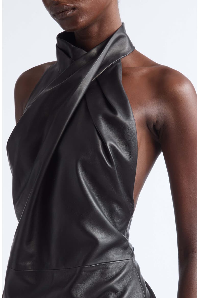 Halterneck Leather Minidress, Alternate, color, 0PA BLACK