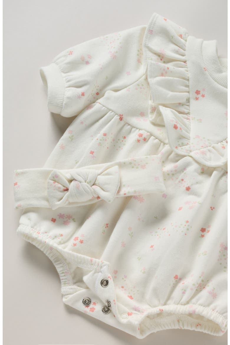 Ruffle Cotton Blend Fleece Romper & Headband Set, Alternate, color, IVORY EGRET SWEET MEADOW
