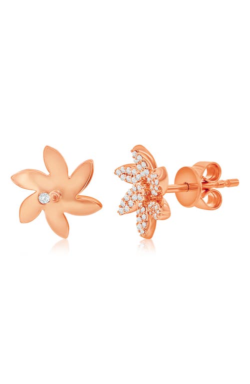 Suzy Levian Diamonds 14k Gold Diamond Flower Stud Earrings In Rose