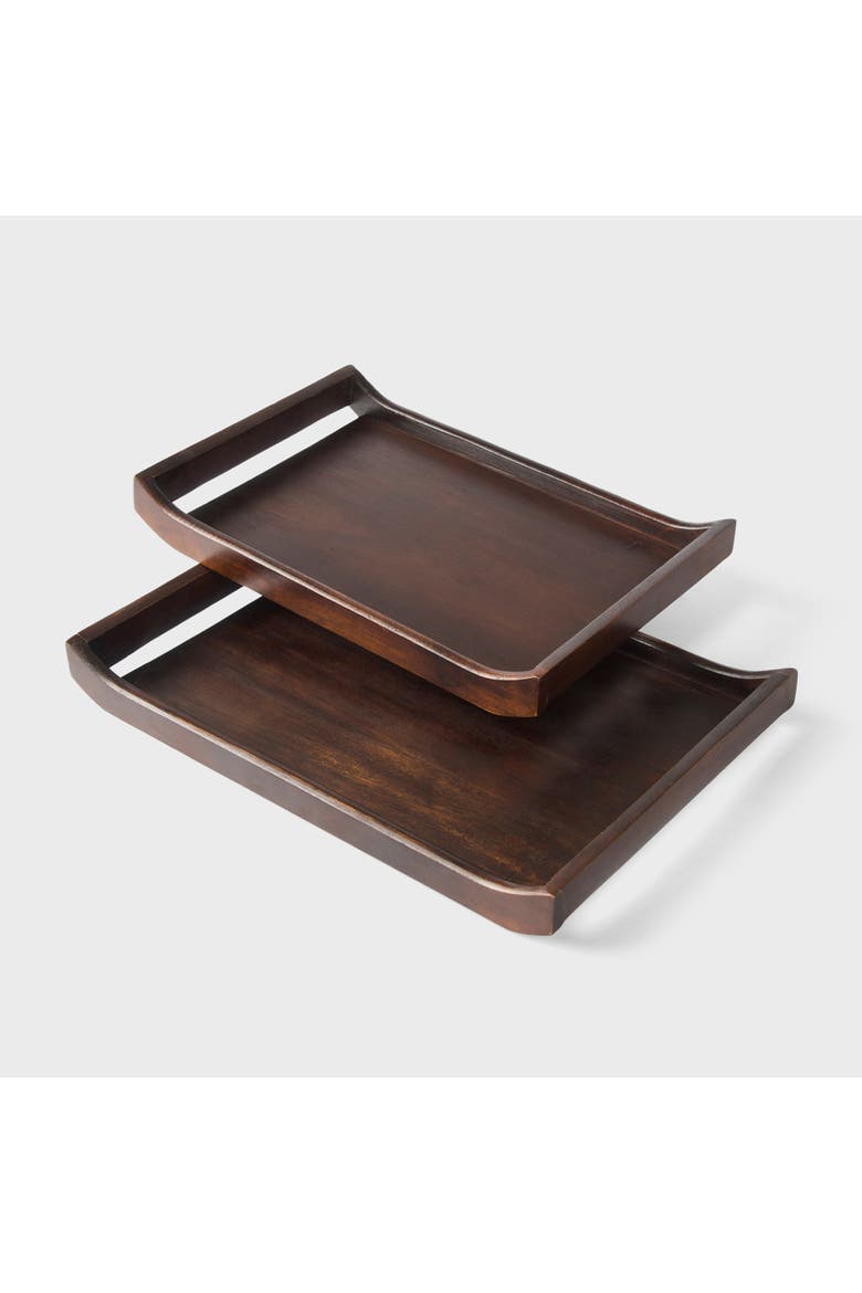 Acacia Wood Serving Tray Set of 2, Alternate, color, Walnut