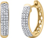 LuvMyJewelry Halo Loop 0.25 Ct 14K Gold Diamond Huggies