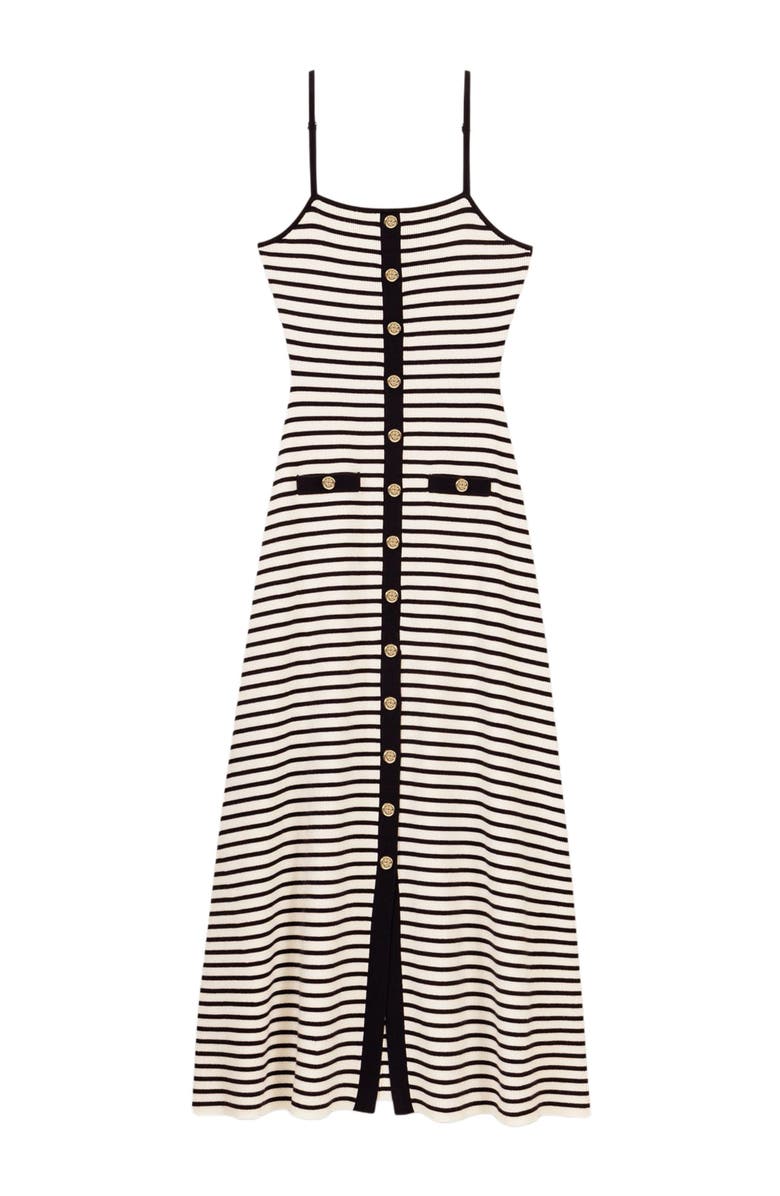 maje Rib knit maxi dress, Alternate, color, Navy / Ecru