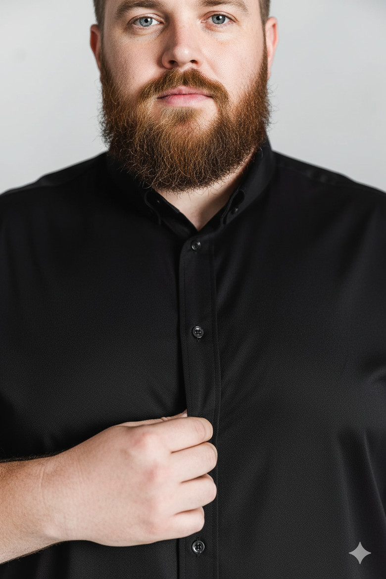 Men’s Big and Tall Commuter Shirt, Short Sleeve Button Down, Tailored Fit, Spread Collar, Performance Fabric, Stylish & Casual Breathable Shirt, Alternate, color, Black