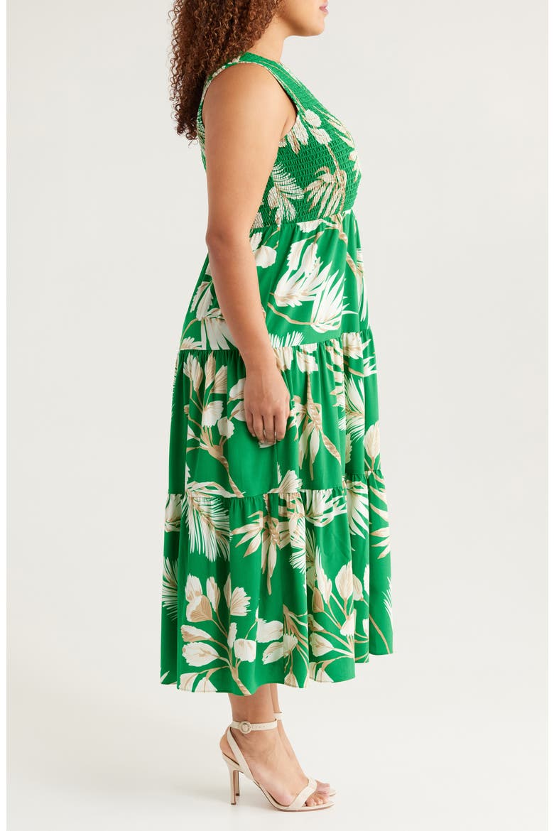 Palm Print Smocked Tiered Maxi Dress, Alternate, color, TROPICAL GREEN MULTI