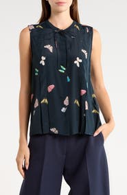 rag & bone Arden Printed Pleated Sleeveless Silk Blend Top