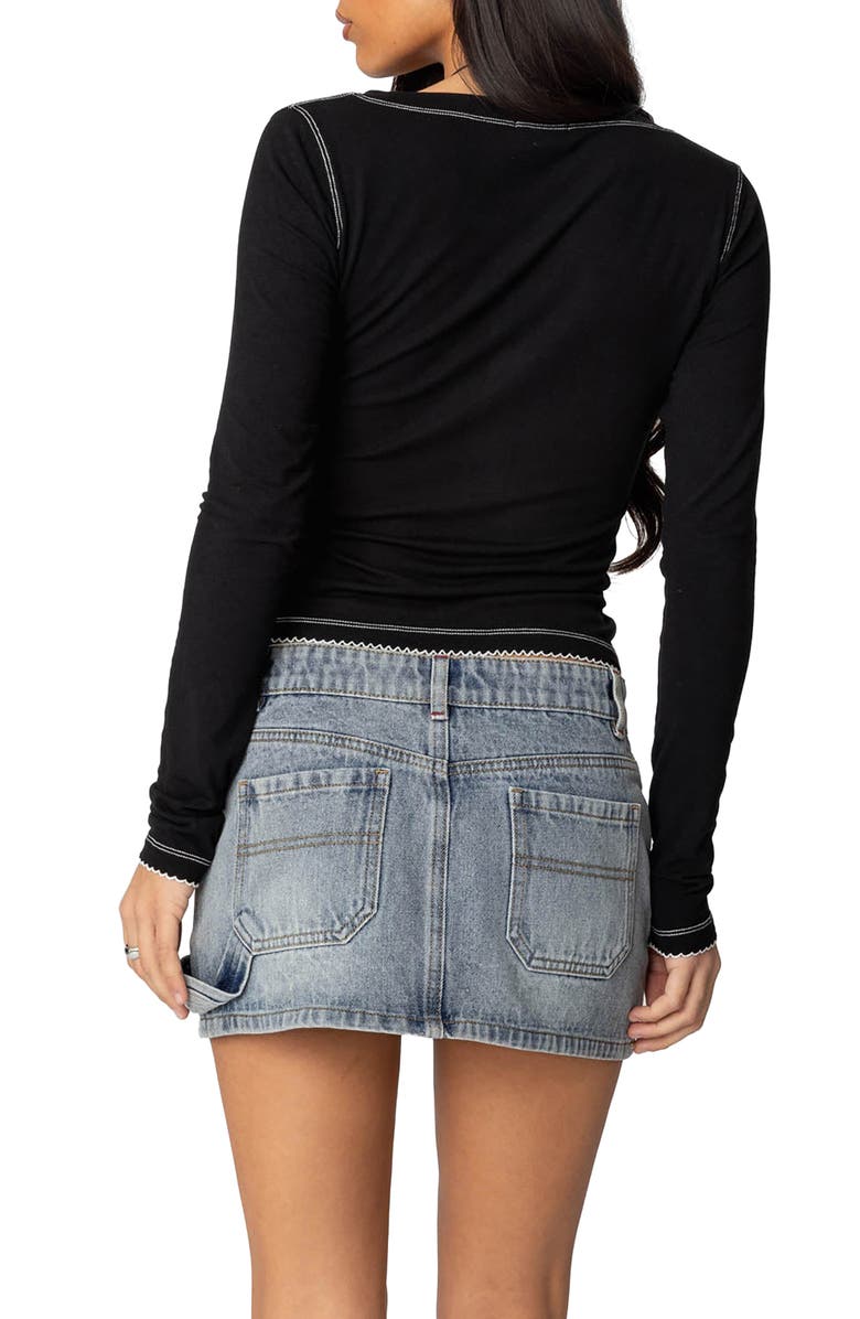 EDIKTED Yael Contrast Stitch Henley, Alternate, color, Black