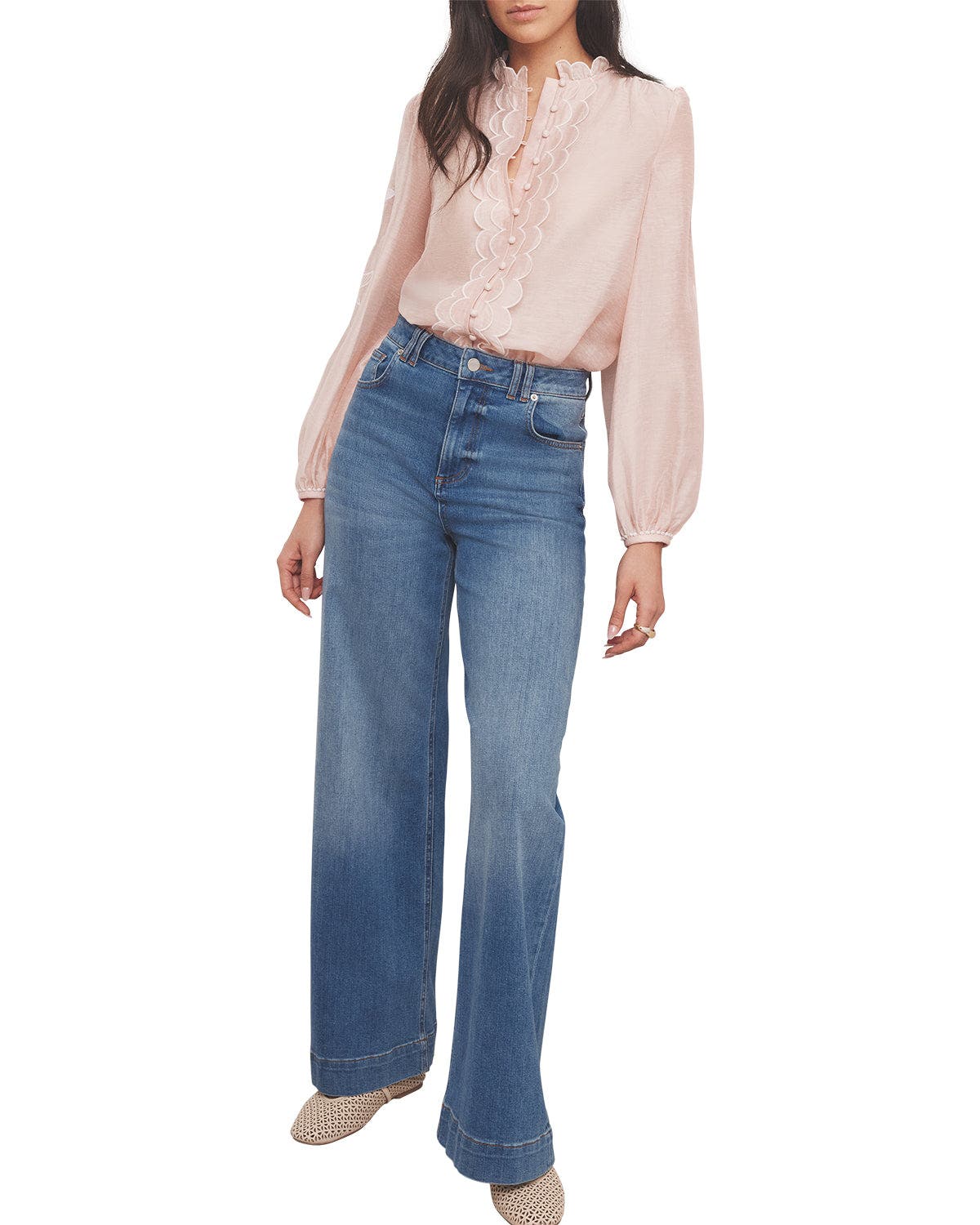 MINT VELVET Embroidered Ruffle Blouse (Women) | Nordstrom