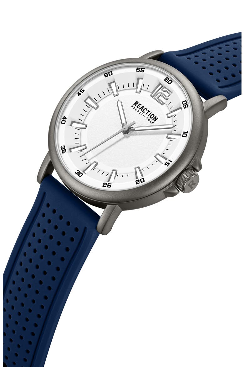 Perforated Silicone Strap Watch, 44mm, Alternate, color, DARK BLUE