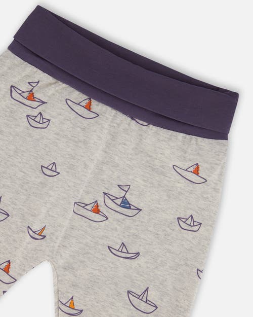 Deux Par Deux Baby Boy's Printed Organic Cotton Top And Pant Set Little Paper Boats In Heather Grey Little Paper Boat