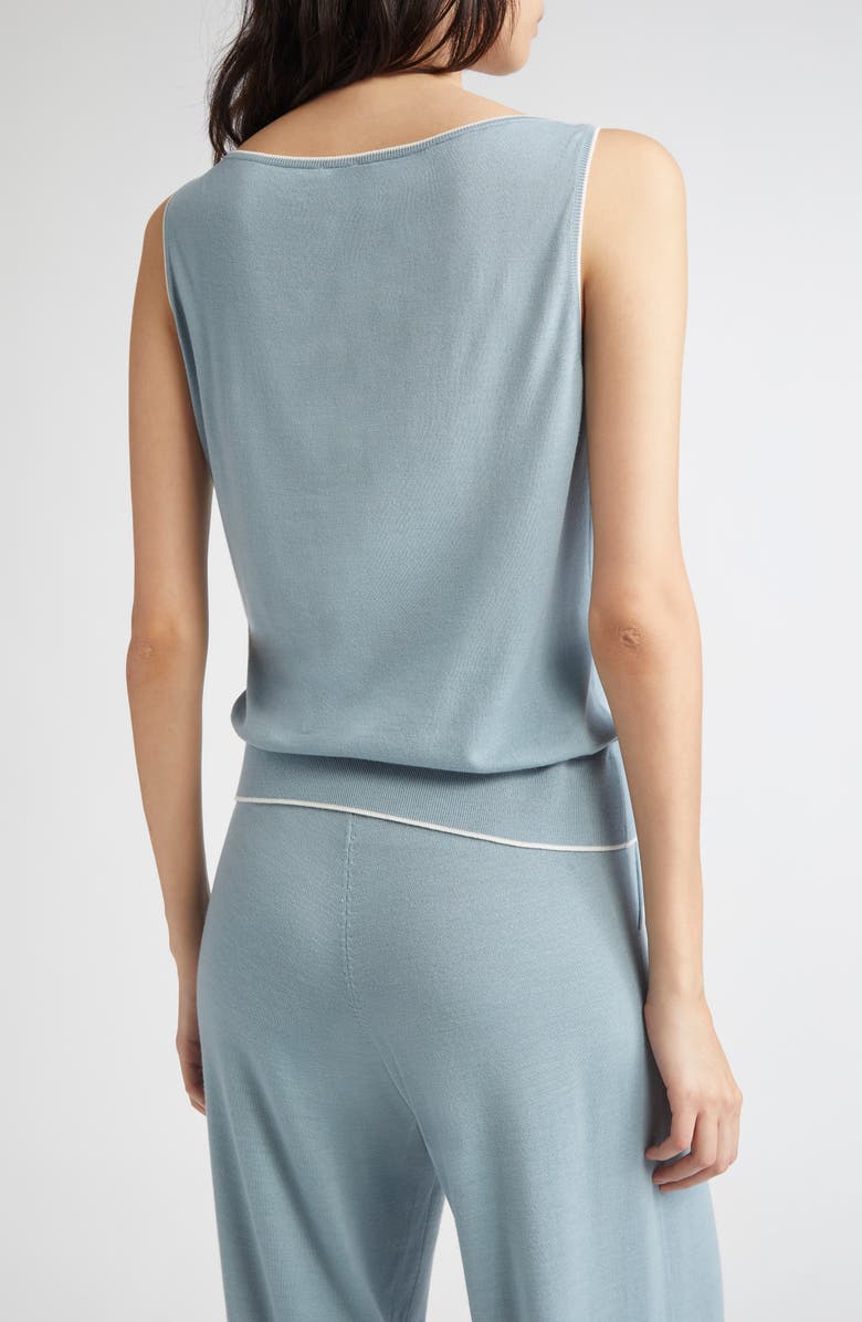 Eleventy Tipped Merino Wool Sweater Tank, Alternate, color, Aqua And White