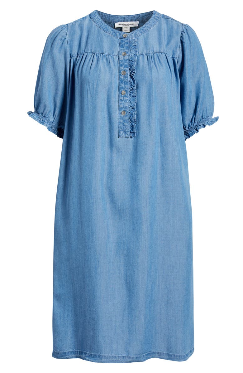 beachlunchlounge Rhea Ruffle Shift Dress, Alternate, color, Medium Wash