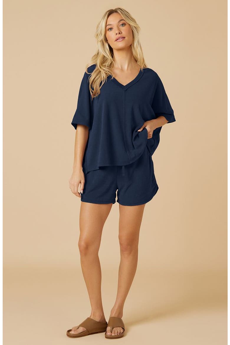 Terry Relaxed V-neck with Short Set, Alternate, color, Midnight