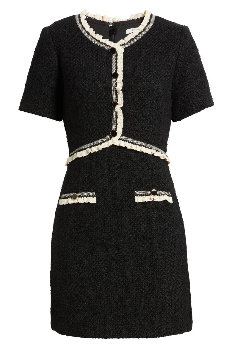 Lace Trim Tweed Minidress, Alternate, color, BLACK