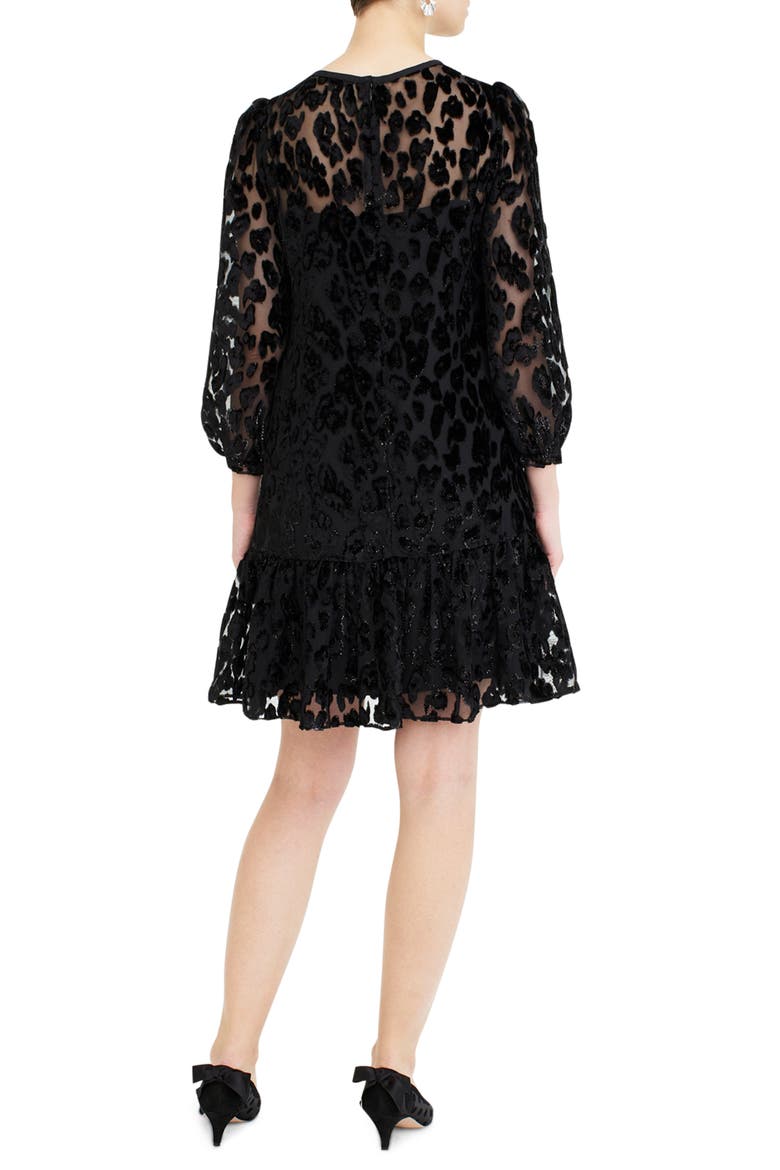 Leopard Flutter Hem Burnout Velvet Dress, Alternate, color, BLACK