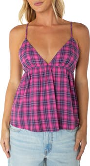 Roxy Hot Stuff Plaid Babydoll Camisole