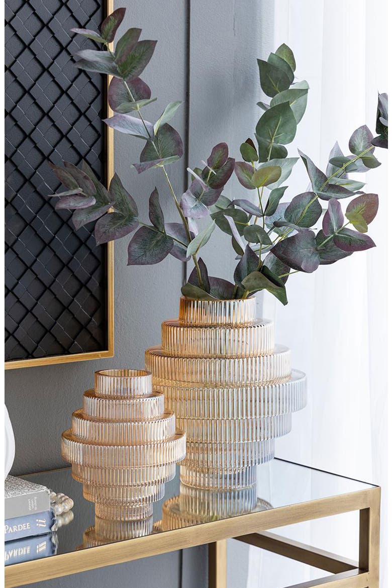 Ribbed Geometric Vase, Alternate, color, AMBER LUSTER