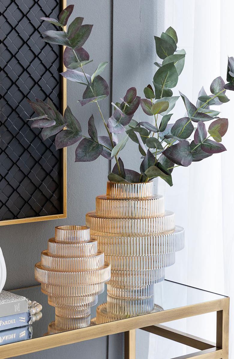 A & B Home Ribbed Geometric Vase, Alternate, color, Amber Luster