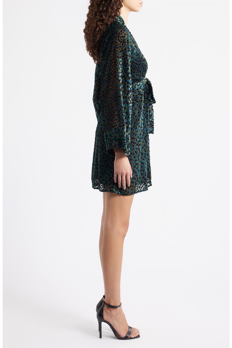Amaia Velvet Flock Dot Long Sleeve Minidress, Alternate, color, GREEN