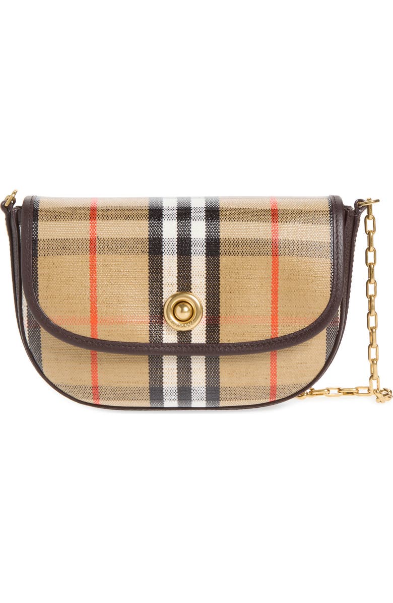Burberry Mini Highlands Check Coated Canvas Shoulder Bag, Main, color, Sand