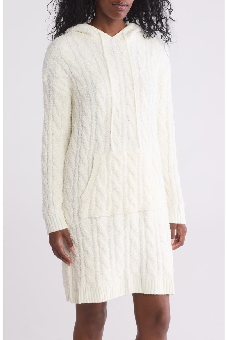 Cable Stitch Longline Hooded Lounge Dress, Main, color, MARSHMALLOW