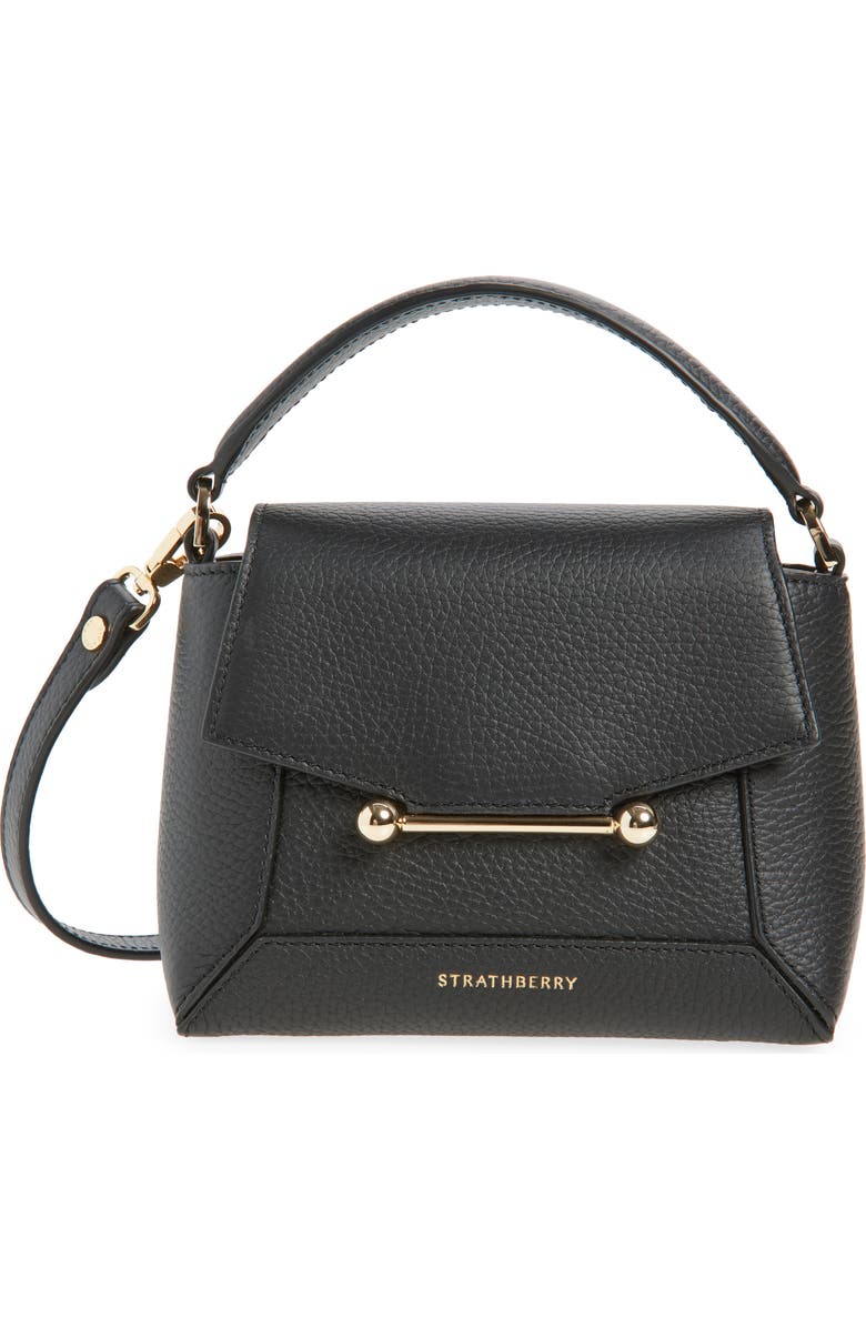 Strathberry Nano Mosaic Grained Leather Top Handle Bag, Main, color, Black