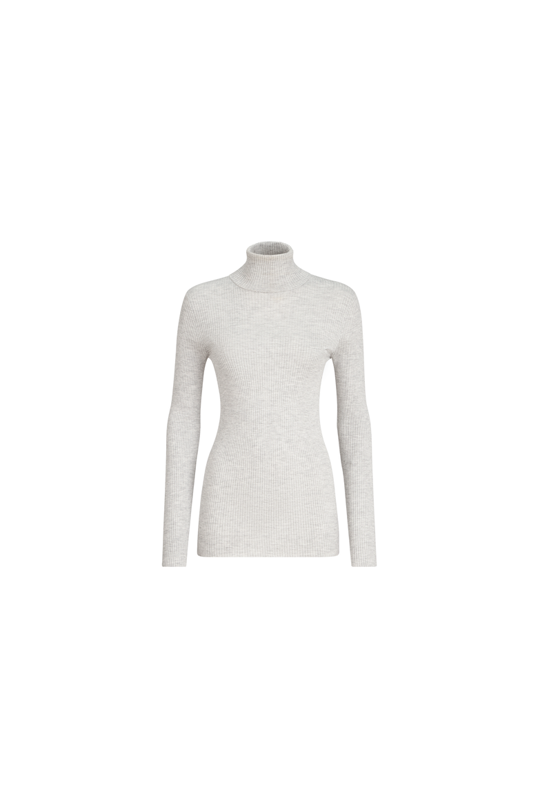 Lightweight turtleneck sweater in sparkling cashmere and silk rib knit, Alternate, color, Light Grey