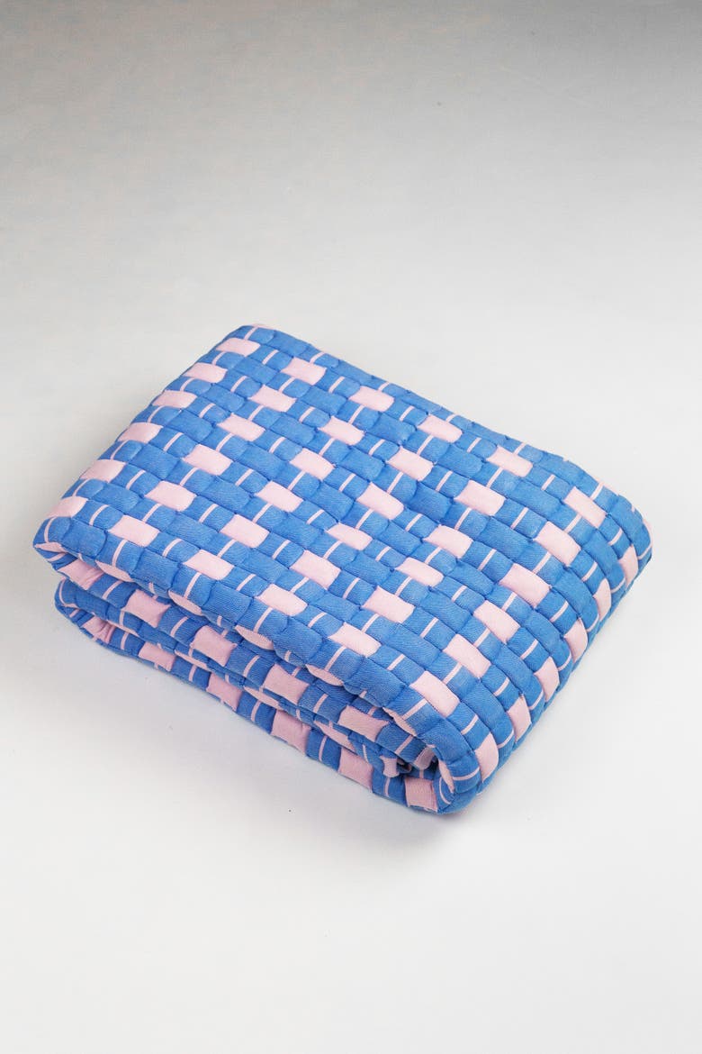 Quilted Sujani Checkered Throw Blanket, Alternate, color, Blue