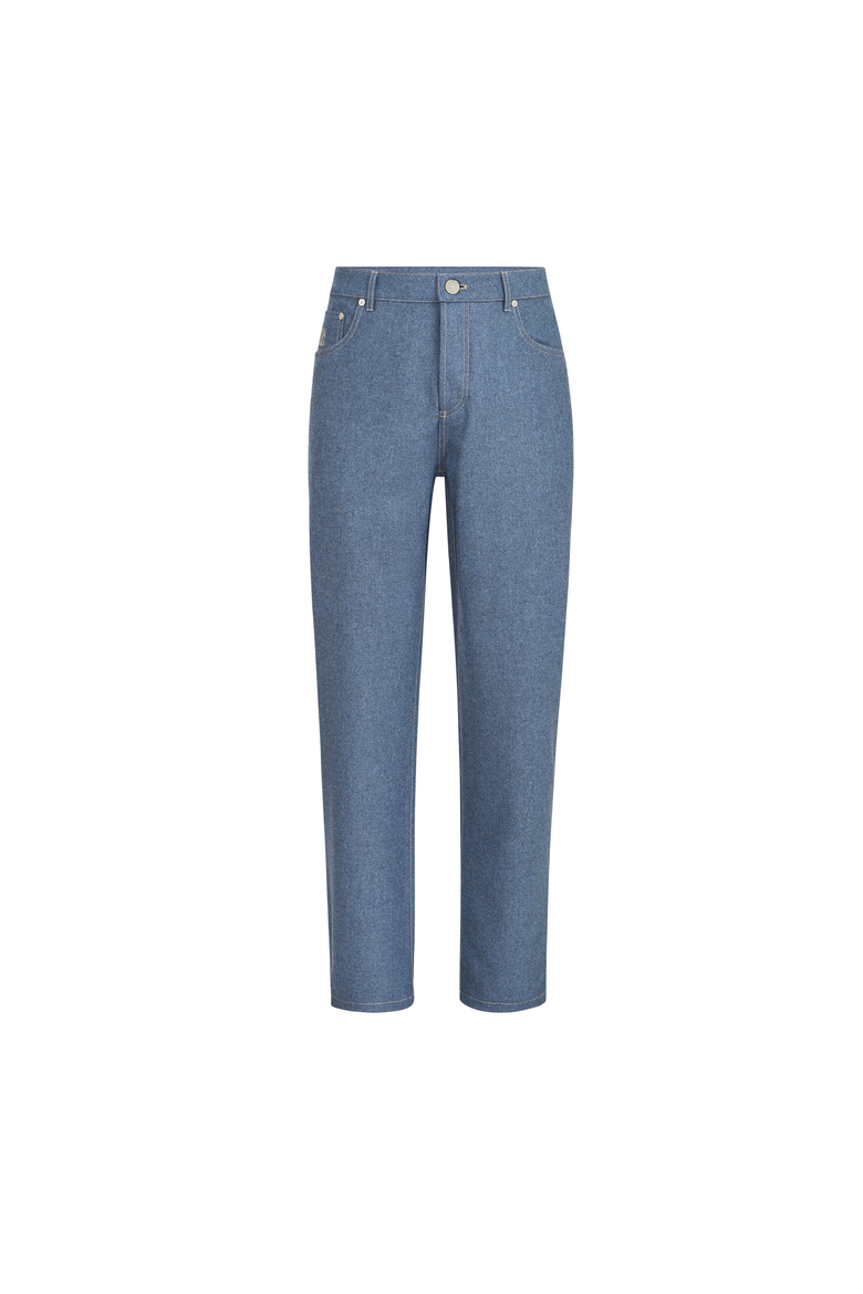 Virgin wool flannel five-pocket trousers, Alternate, color, Cerulean